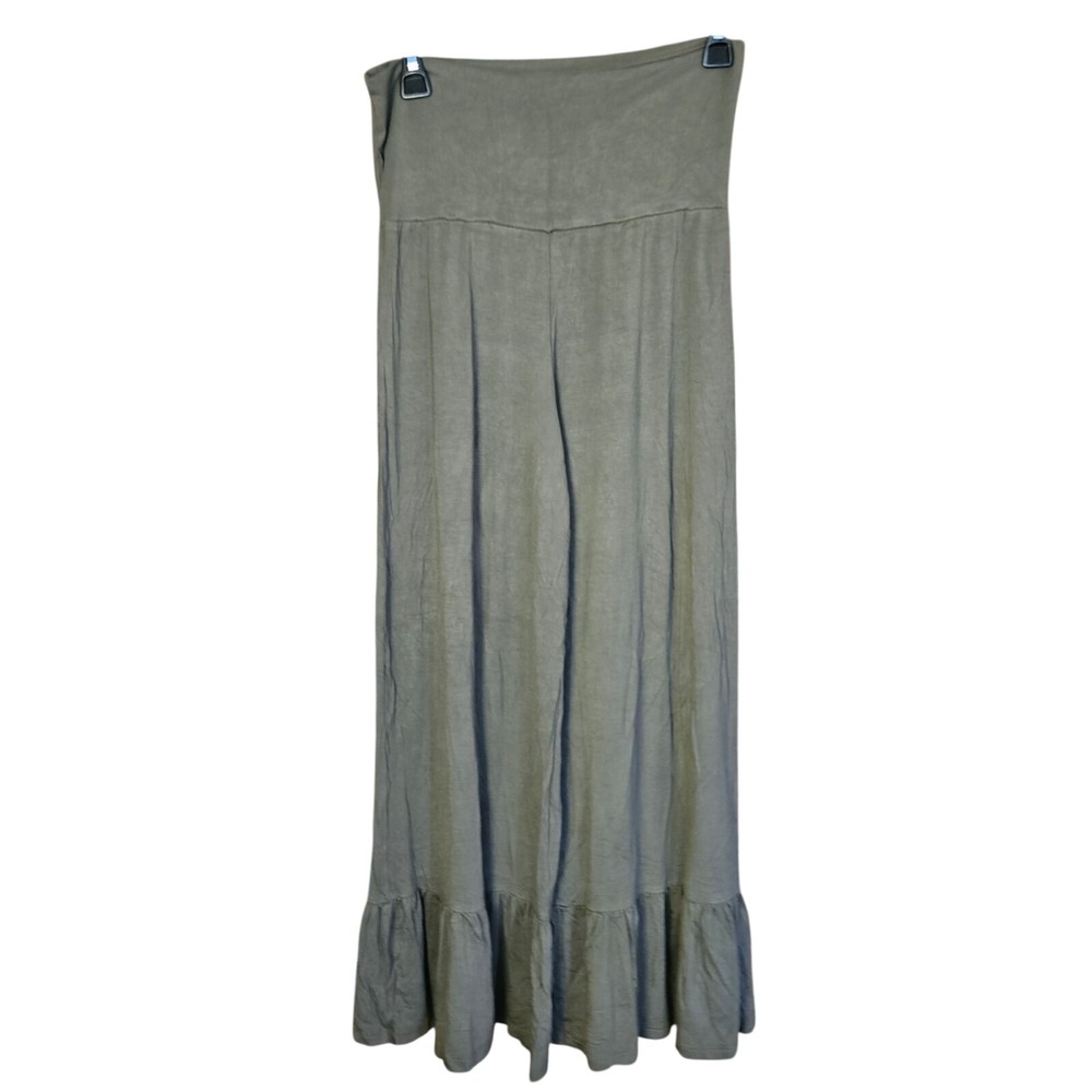 Pastels Wide Leg Pants Women Medium Olive Green Ruffle Hem High Waist Boho Pant